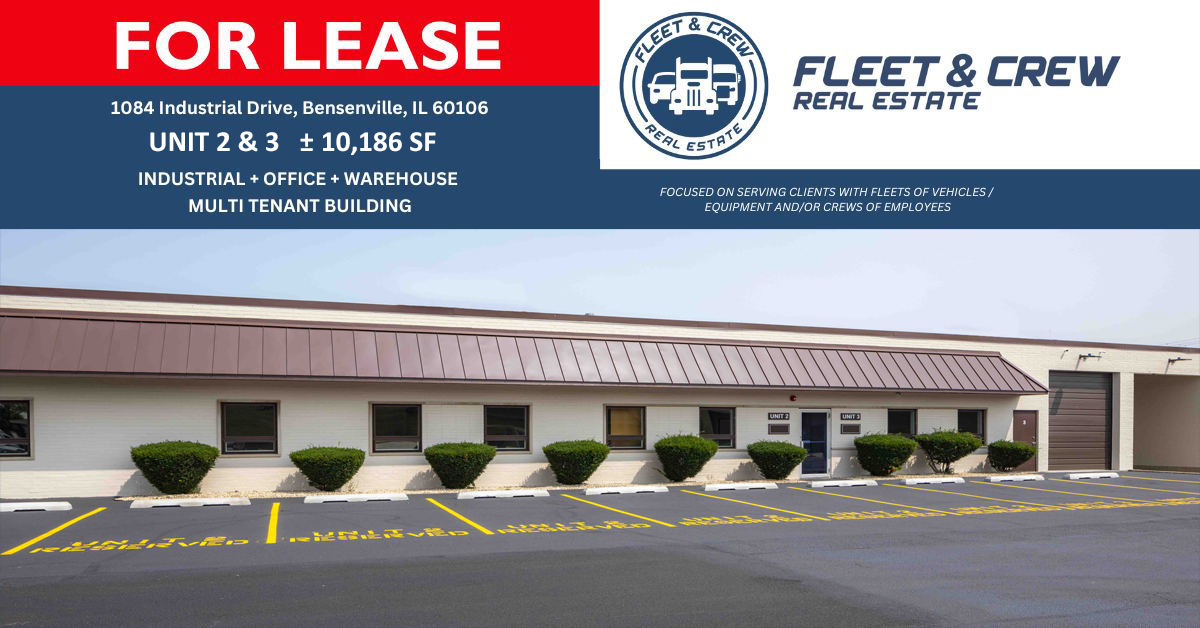 Read more about the article FOR LEASE: 1084 INDUSTRIAL DR, BENSENVILLE , IL – UNIT 02 & 03 COMBINED ±10,186 SF